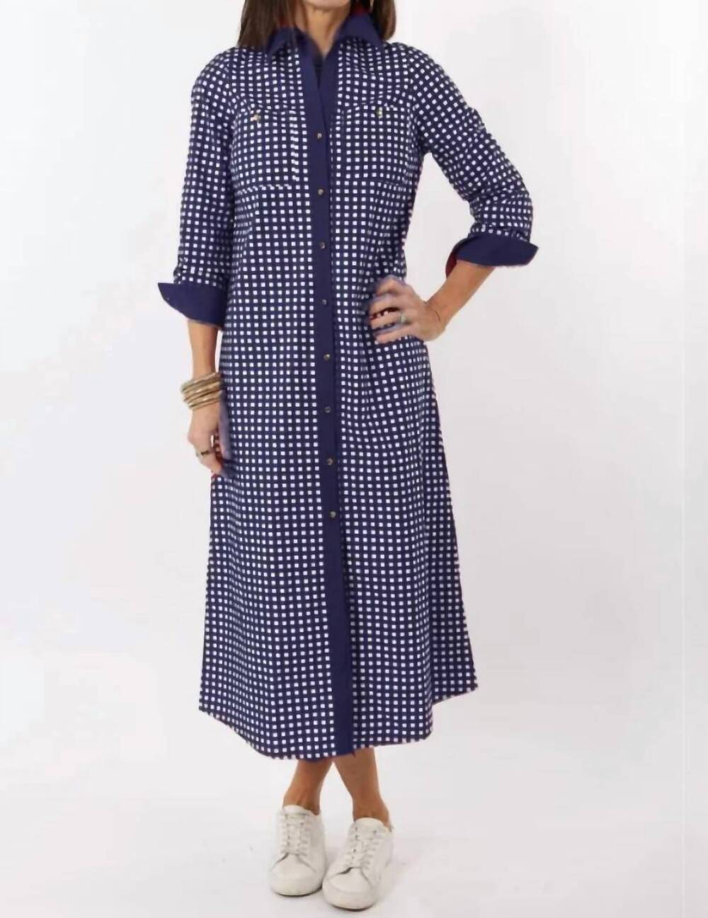 NEW GARLAND BAGS harper gingham dress in navy